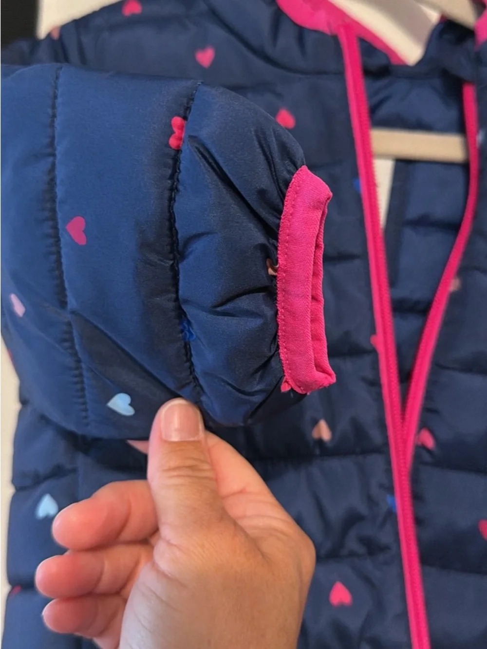 GAP Baby Navy Puffer Jacket with Pink Trim